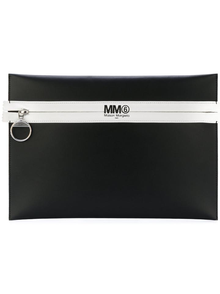 Mm6 Maison Margiela - Logo Print Clutch - Women - Leather - One Size, Black, Leather