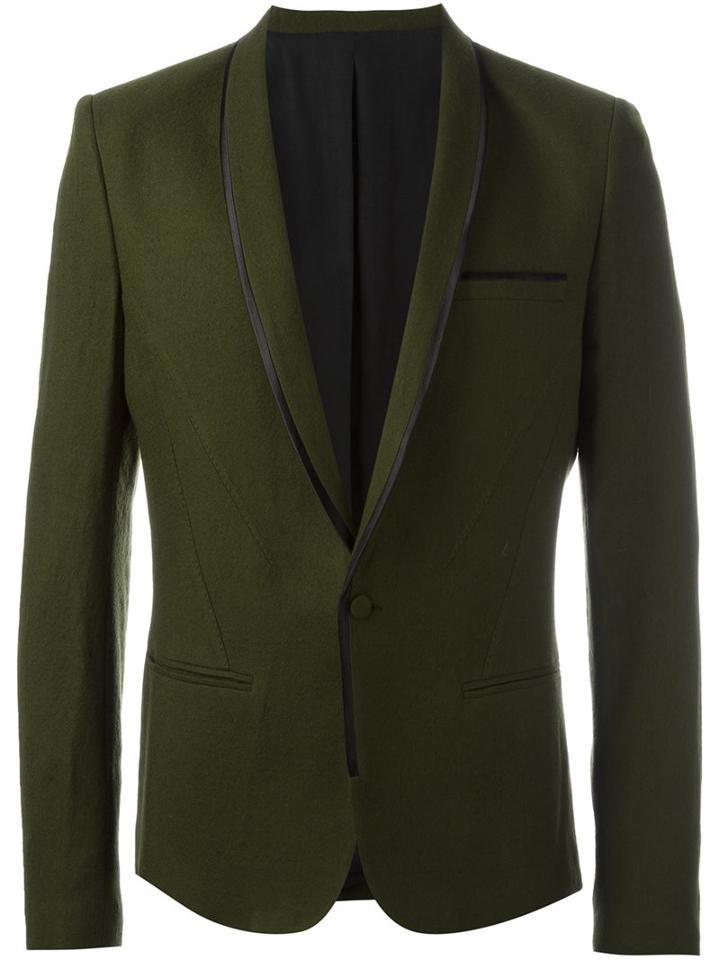 Haider Ackermann Piped Trim Blazer, Men's, Size: 52, Green, Silk/cotton/virgin Wool