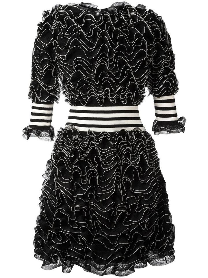 Alexander Mcqueen Ruffled Stretch Knit Mini Dress, Women's, Size: Medium, Black, Viscose/polyester/polyamide/silk