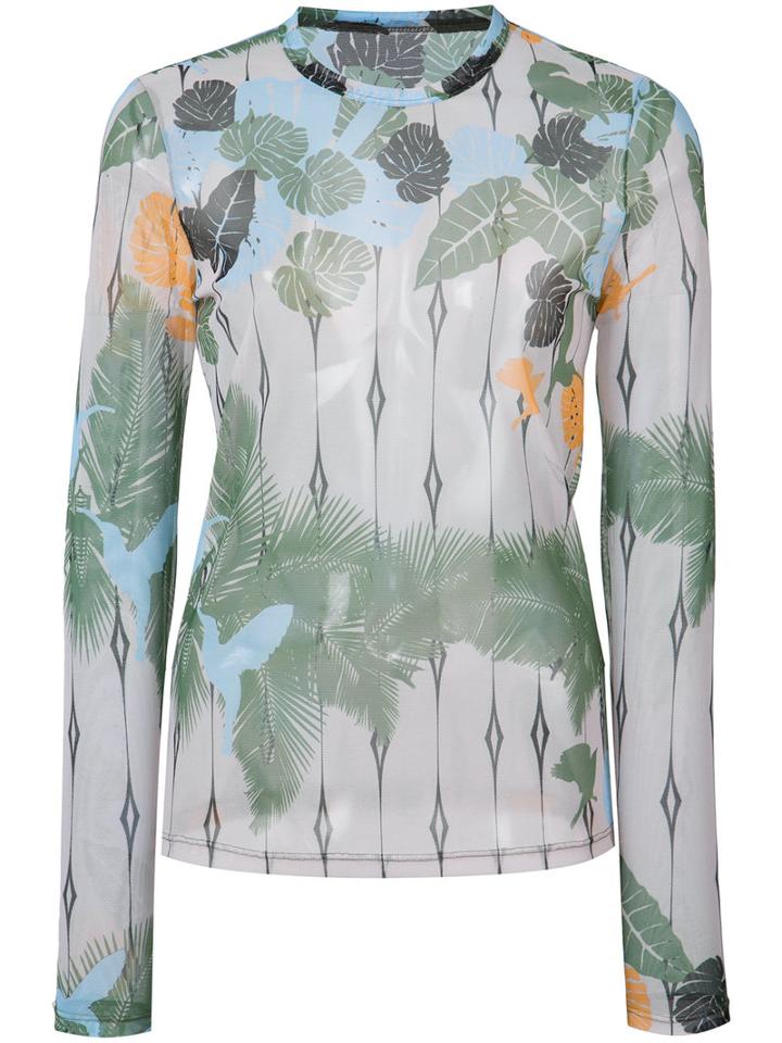 Yigal Azrouel - Tropical Bird Mesh Top - Women - Polyester/spandex/elastane - 0, Women's, Nude/neutrals, Polyester/spandex/elastane