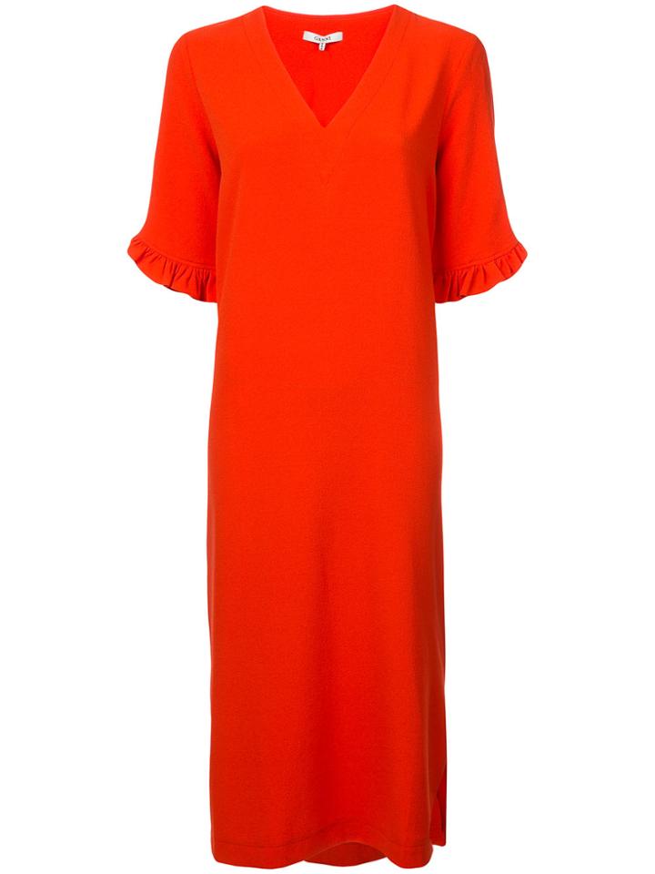 Ganni Ruffled Sleeves Shift Dress - Yellow & Orange