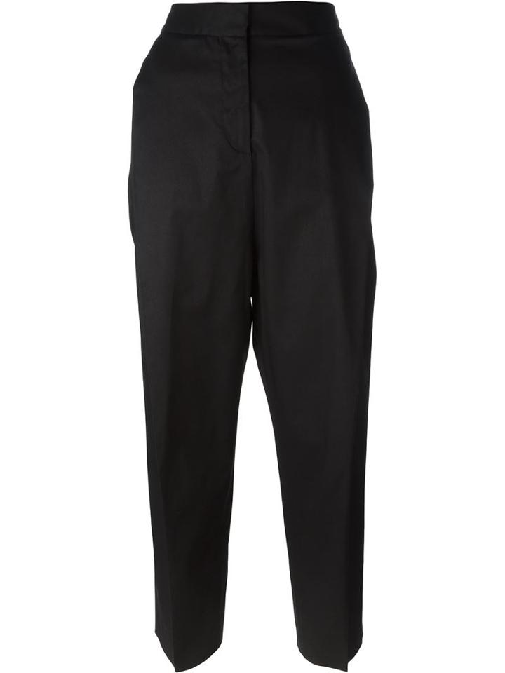 Alberto Biani Pleated Tapered Cropped Trousers, Women's, Size: 46, Black, Coir/spandex/elastane