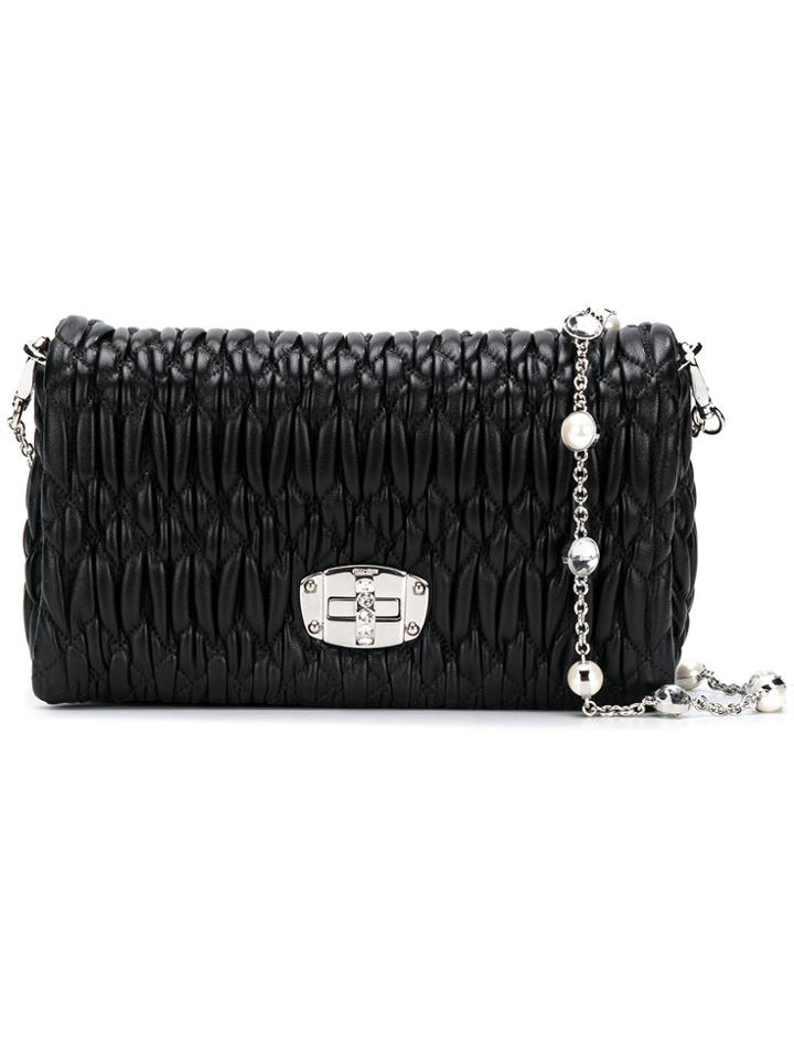 Miu Miu Bandoliera Crystal Strap Shoulder Bag - Black