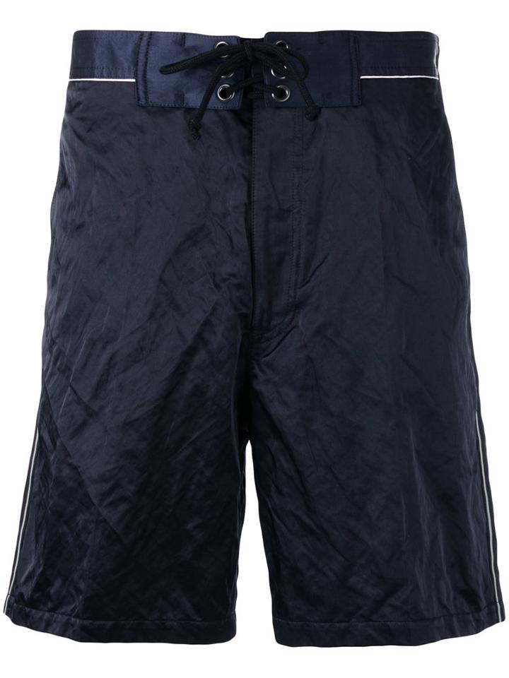 Lanvin Tied Bermuda Shorts, Men's, Size: 50, Blue, Cotton/polyamide/metal
