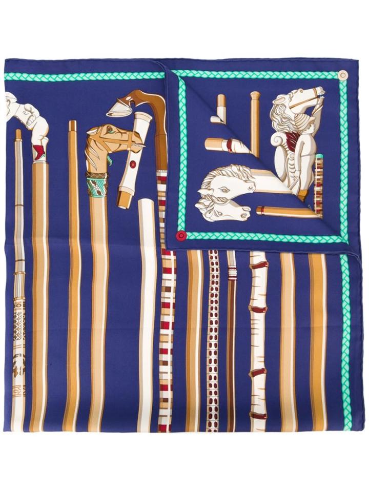Hermès Vintage Walking Stick Print Scarf, Women's, Blue
