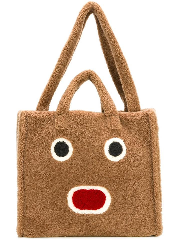 Fendi Fendi Faces Shearling Tote, Men's, Nude/neutrals, Sheep Skin/shearling