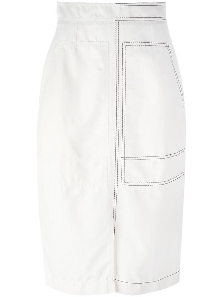 Stella Mccartney Stitched Patch Pocket Skirt, Women's, Size: 42, White, Cotton/linen/flax/polyamide