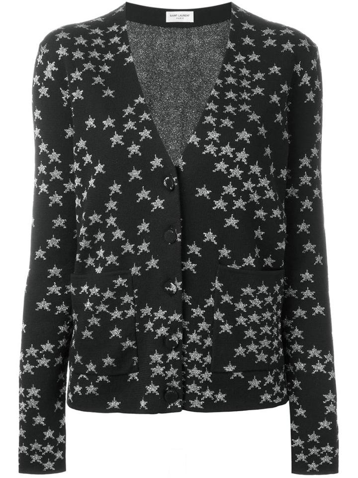 Saint Laurent Star Intarsia Cardigan, Women's, Size: M, Black, Cotton/viscose/polyester