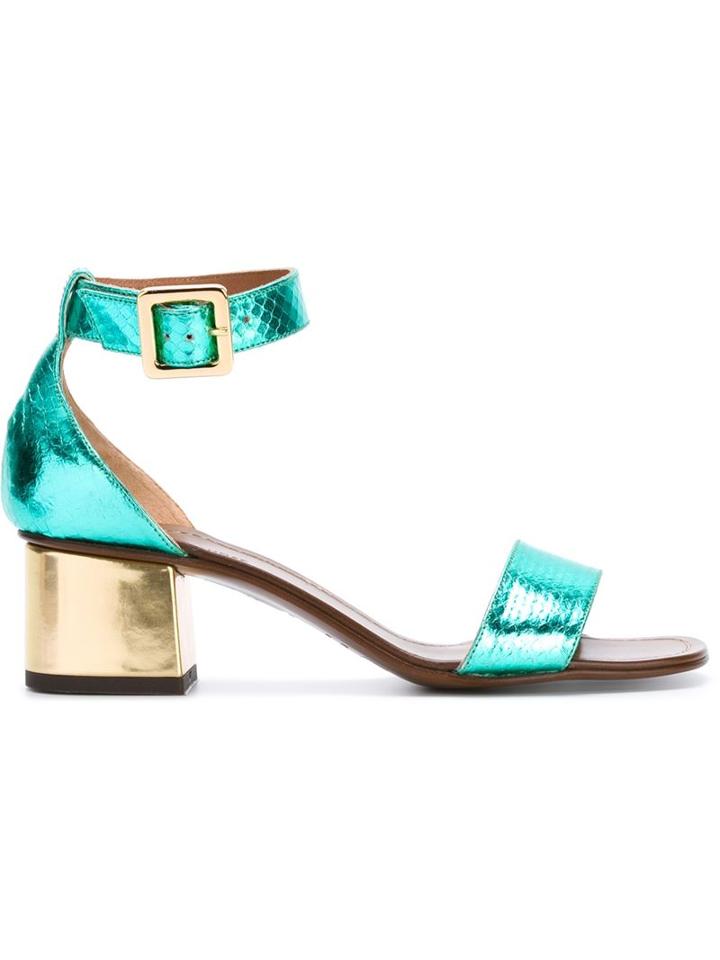 L'autre Chose Metallic Snakeskin Print Sandals