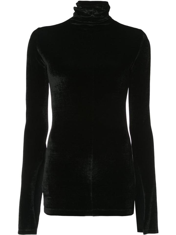 Unravel Project Velour Mock Neck Blouse - Black