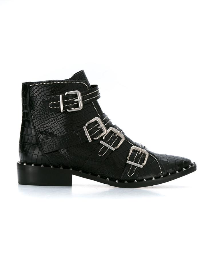 Schutz Crocodile Effect Buckle Boots - Black