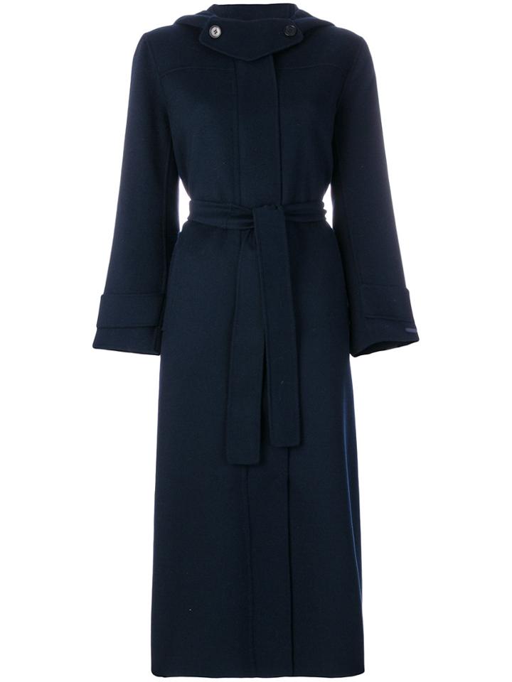 's Max Mara Belted Hooded Coat - Blue