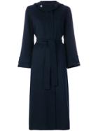 's Max Mara Belted Hooded Coat - Blue