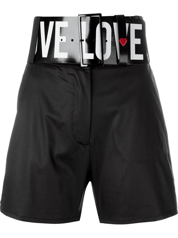 Love Moschino High Waist Printed Belt Shorts, Women's, Size: 40, Black, Cotton/spandex/elastane
