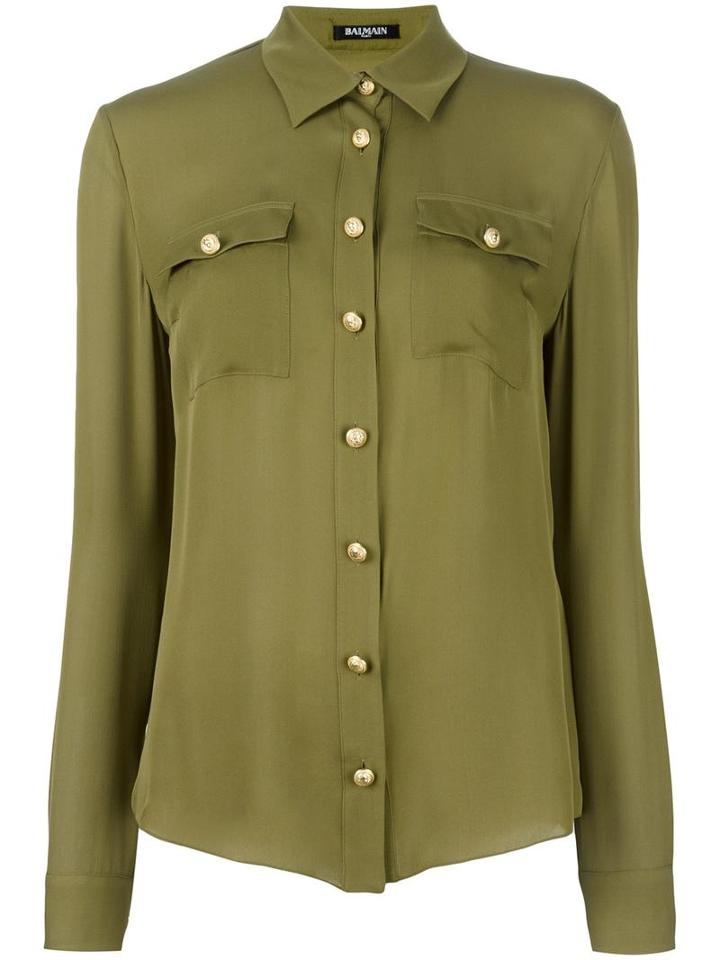 Balmain Classic Poplin Shirt, Women's, Size: 46, Green, Silk