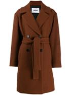 Msgm Belted Trench Coat - Brown