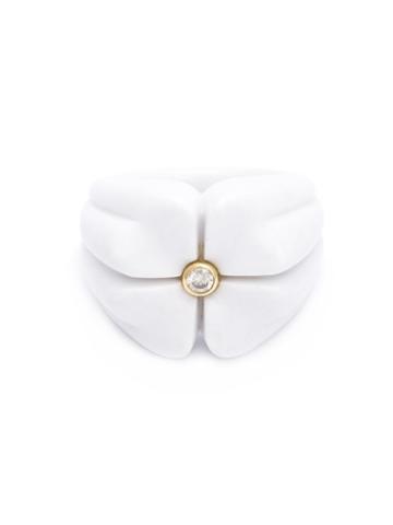 Kristin Hanson Diamond Detail Flower Ring, Women's, White, Diamond/agate/18kt Gold