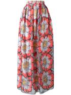 Tsumori Chisato Floral Print Maxi Skirt, Women's, Size: 2, Red, Polyester/cupro/rayon
