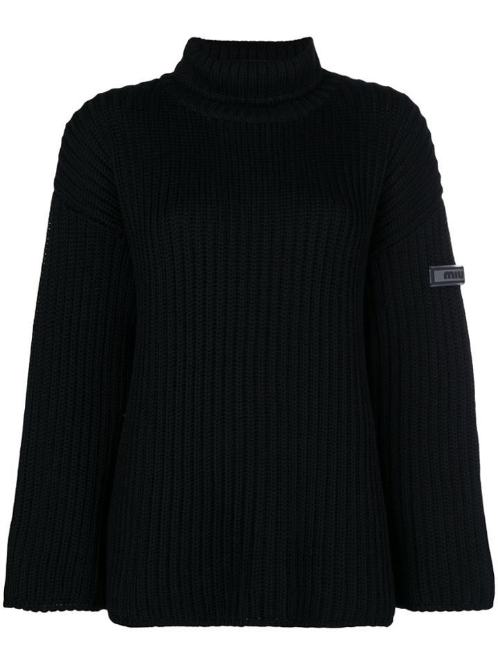 Miu Miu Logo Patch Ribbed Jumper - Black