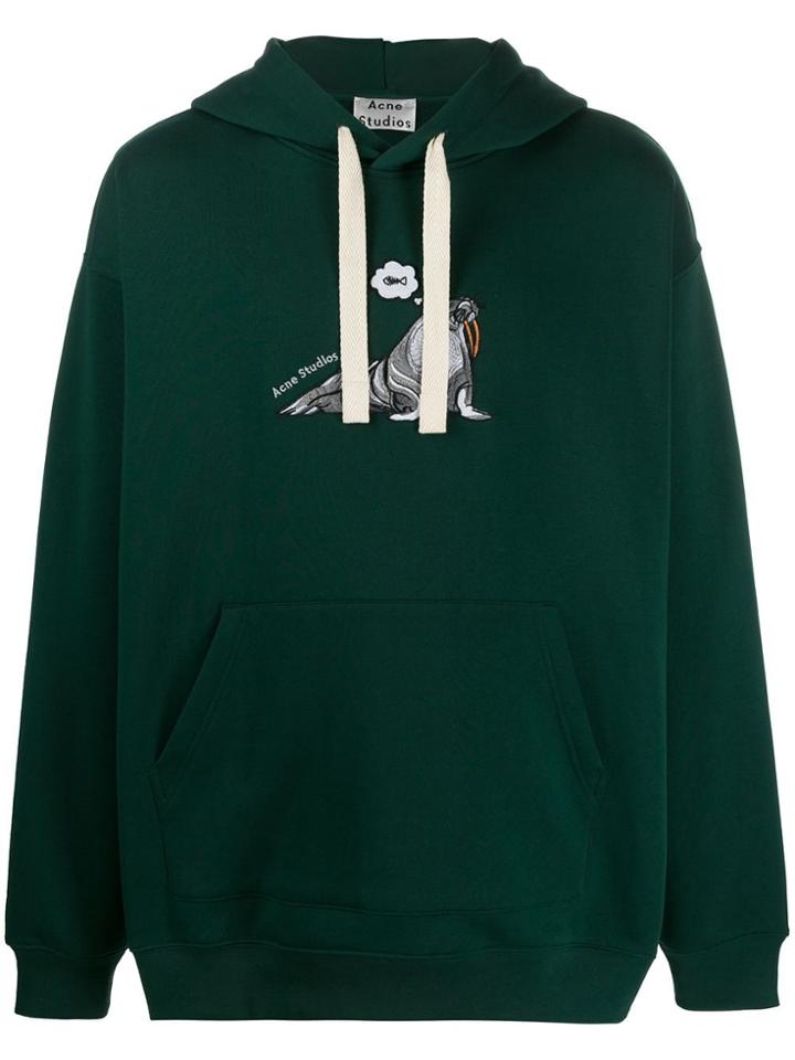 Acne Studios Animal Embroidered Hoodie - Green