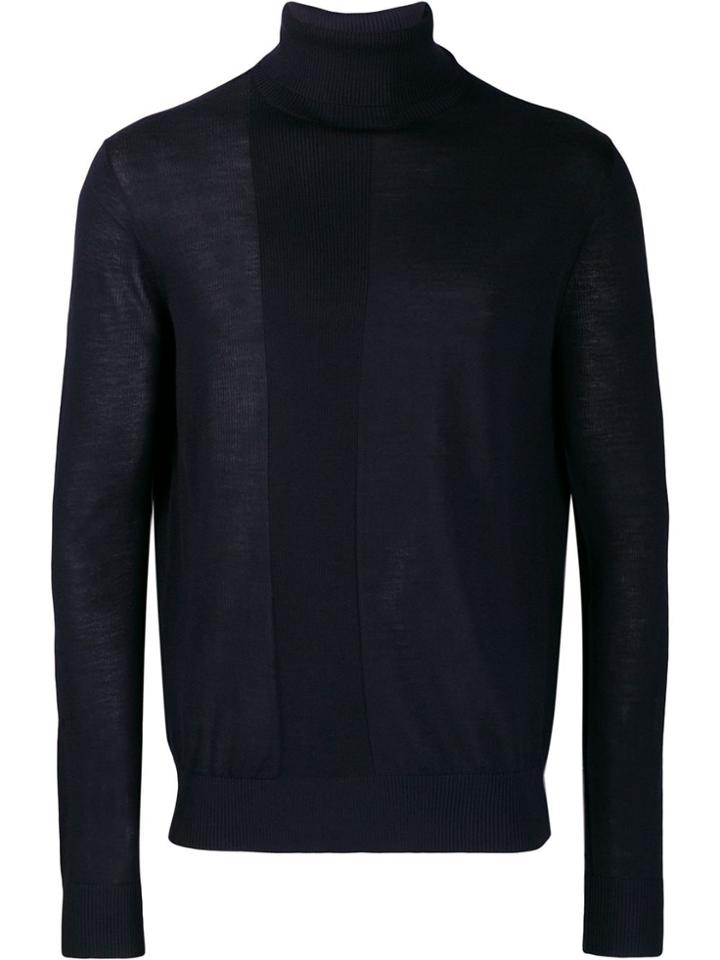 Emporio Armani Roll Neck Ribbed Panel Sweater - Blue
