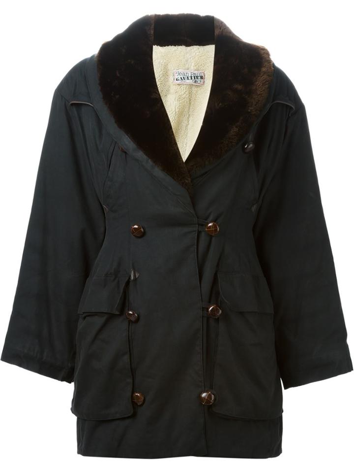 Jean Paul Gaultier Vintage Faux Fur Collar Coat - Black
