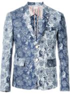 Thom Browne Floral Print Blazer, Men's, Size: 2, Blue, Cupro/cotton/nylon