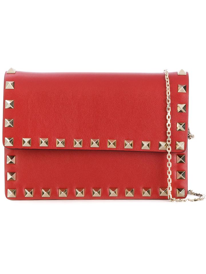 Valentino - Valentino Garavani Rockstud Clutch - Women - Calf Leather - One Size, Red, Calf Leather