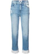 Paige Ruffle Trim Straight Leg Jeans - Blue