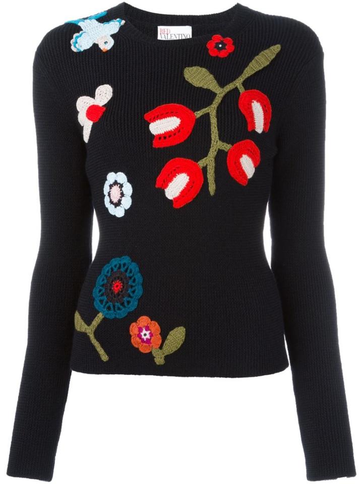 Red Valentino Floral Jumper, Women's, Size: Large, Black, Acrylic/virgin Wool