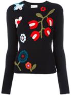 Red Valentino Floral Jumper, Women's, Size: Large, Black, Acrylic/virgin Wool