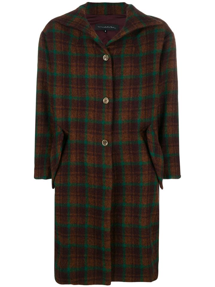 Miaoran Tartan Single-breasted Coat - Brown