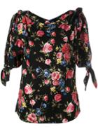 Dolce & Gabbana Floral Blouse With Double Tie-sleeves, Women's, Size: 42, Black, Silk/spandex/elastane