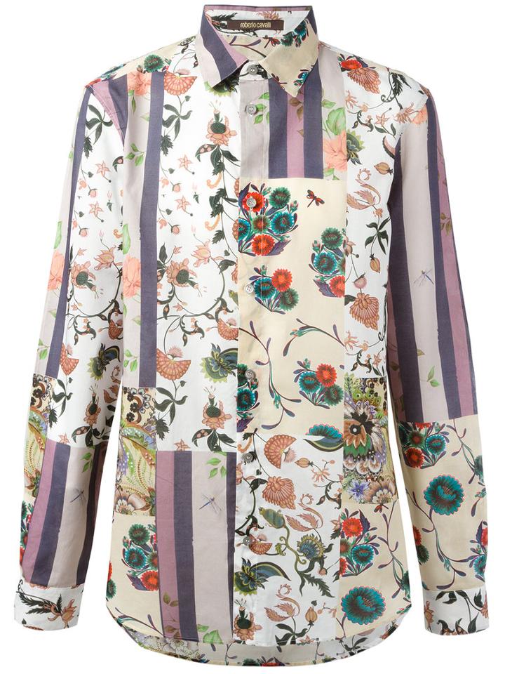 Roberto Cavalli Patchwork Print Shirt, Men's, Size: 41, Nude/neutrals, Cotton