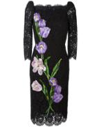 Dolce & Gabbana Tulip Embroidery Lace Dress, Women's, Size: 40, Black, Rayon/cotton/silk