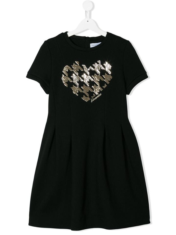 Simonetta Teen Sequin-heart Dress - Black