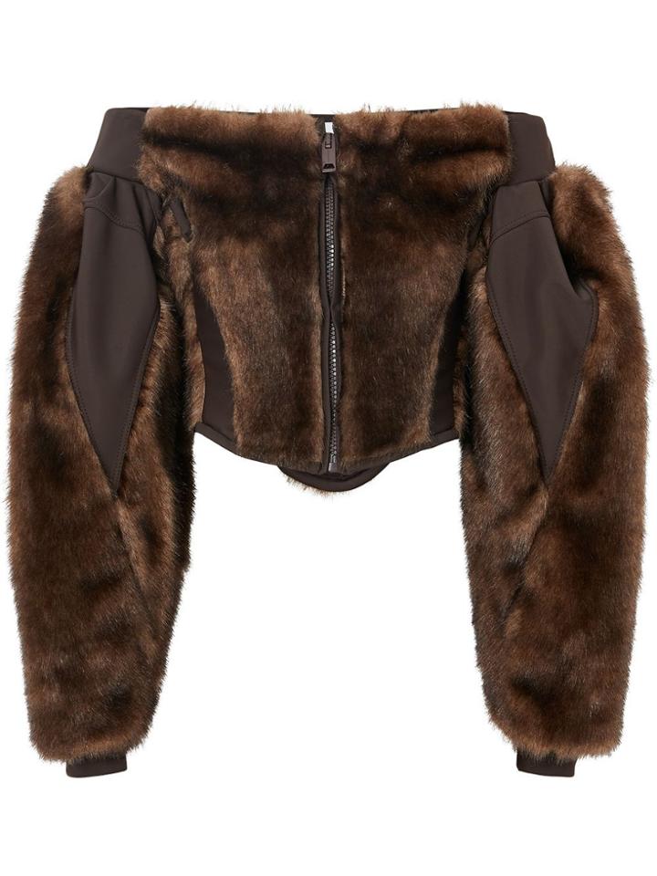 Burberry Off-the-shoulder Faux Fur And Jersey Corset Top - Brown