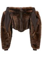 Burberry Off-the-shoulder Faux Fur And Jersey Corset Top - Brown