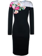 Blumarine Rose Appliqué Midi Dress, Women's, Size: 42, Black, Polyamide/spandex/elastane/viscose/virgin Wool