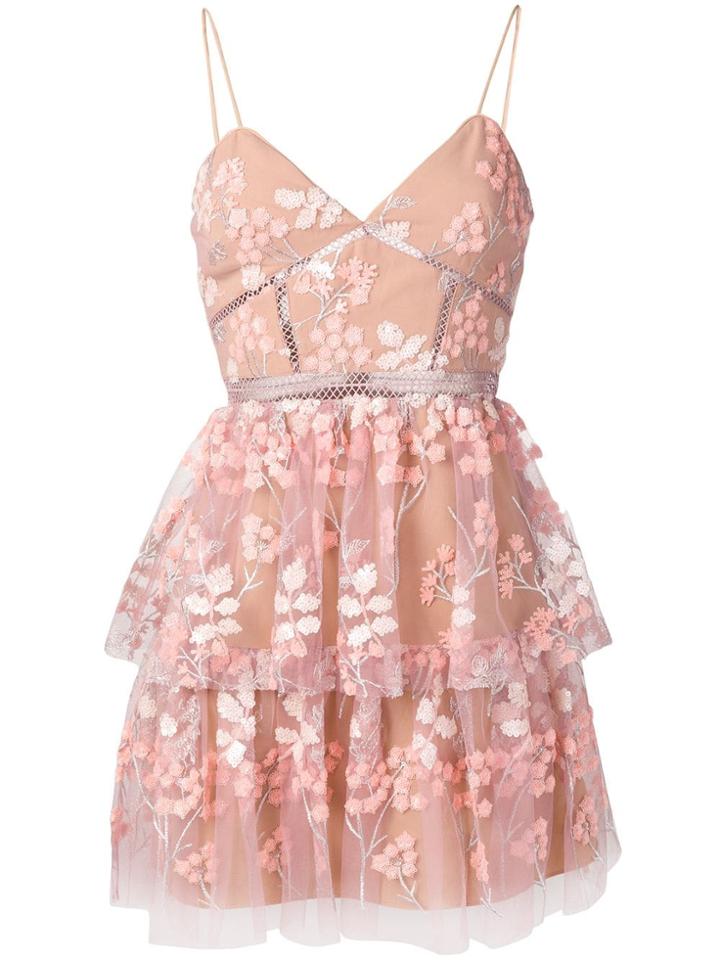 Self-portrait Floral Embroidered Dress - Pink