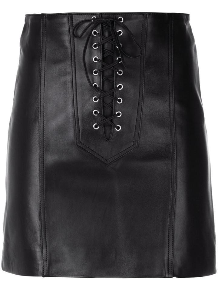 Manokhi - Short Lace-up Skirt - Women - Leather/polyester/viscose - 36, Black, Leather/polyester/viscose