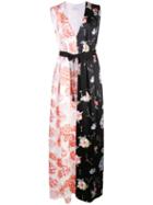 Arias Mixed Print V-neck Belted Gown - Black