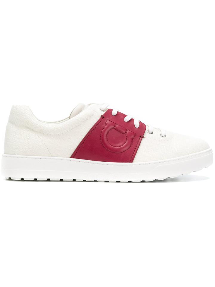 Salvatore Ferragamo Embossed Gancio Sneakers - White