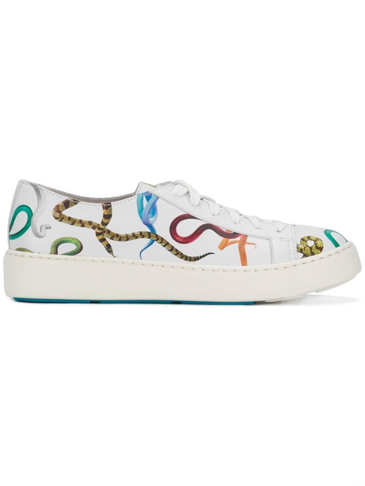 Santoni Snake Print Lace-up Sneakers - White