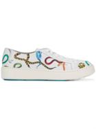 Santoni Snake Print Lace-up Sneakers - White