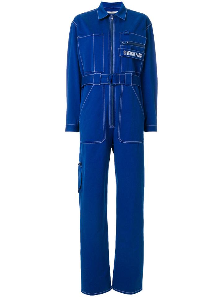 Givenchy Logo Patch Zipped Jumpsuit - Blue