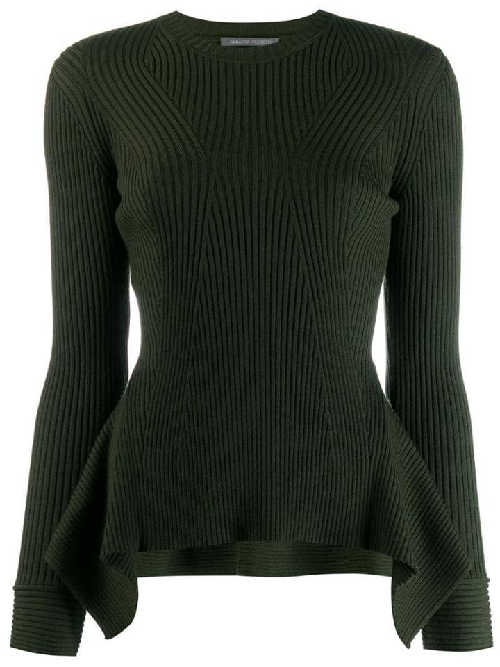 Alberta Ferretti Ribbed Knit Peplum Sweater - Green