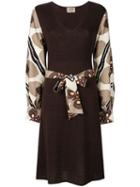Hermès Pre-owned Printed Sleeves Belted Dress - Brown