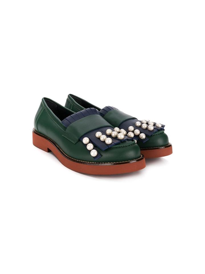 Marni Kids Teen Pearl Fringed Loafers - Green