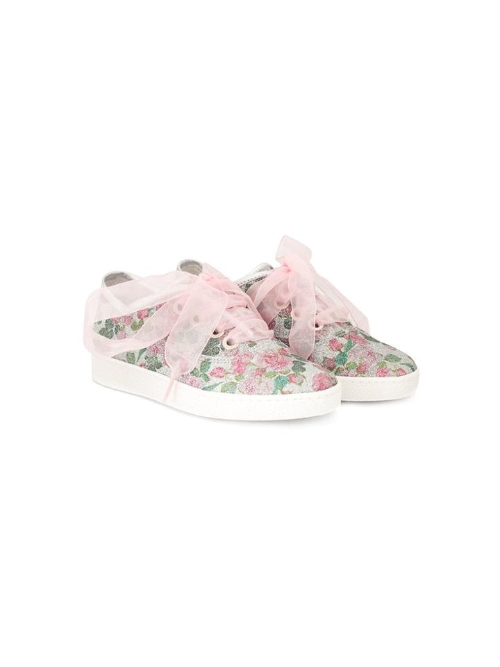 Monnalisa Floral Glitter Low Tops - Multicolour